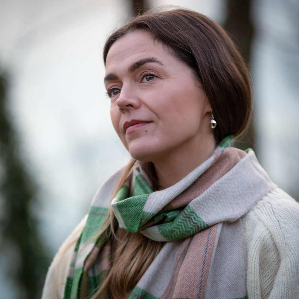 Green Rust Check Merino Scarf