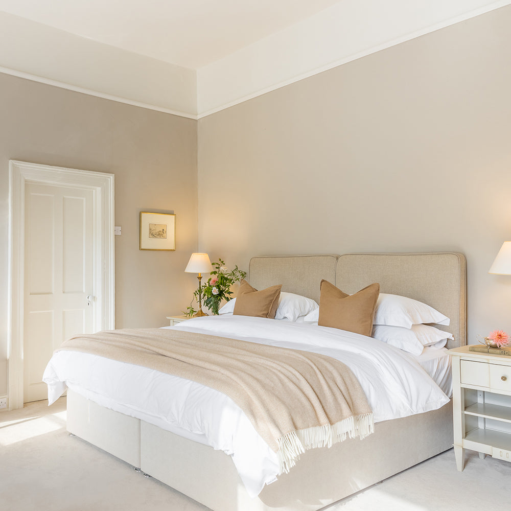 Merino & Cashmere Throw | Beige Herringbone | Large