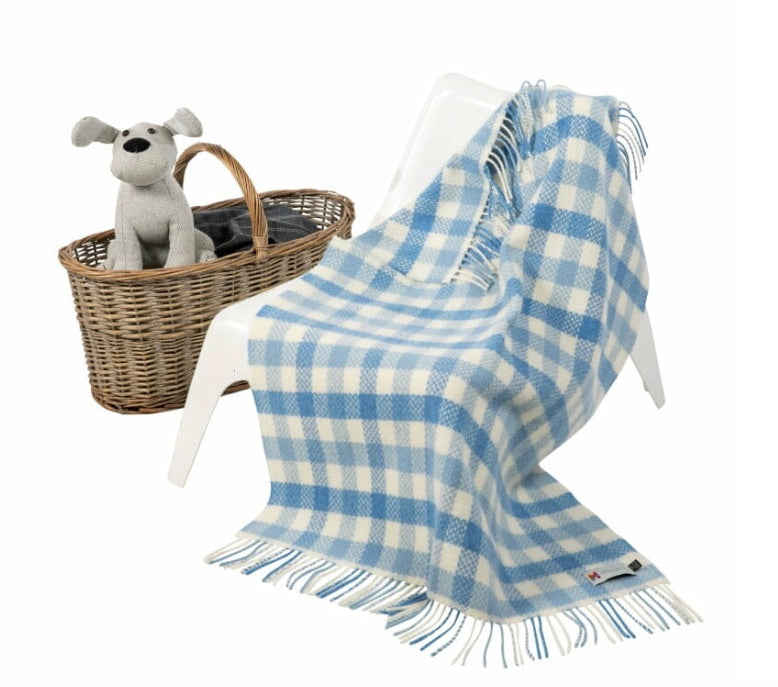 Merino & Cashmere | Blue Block Check Baby Blanket