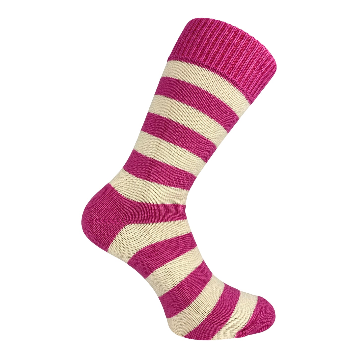 Pink and cream striped sock on a white background