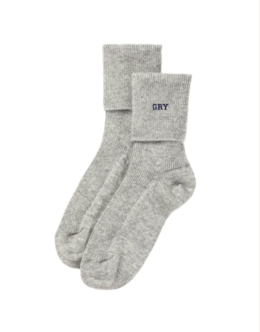 Ladies Light Grey Cashmere Ribbed Ankle Socks
