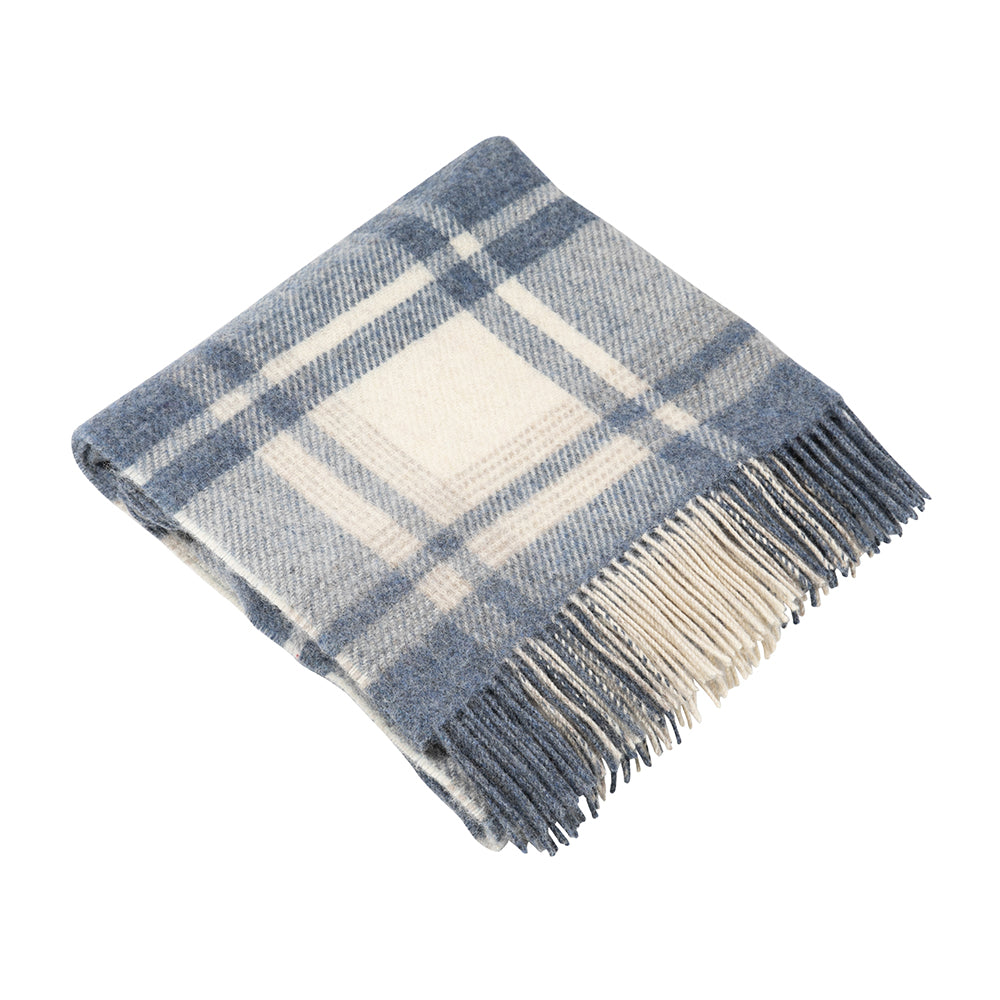 Shetland Wool Picnic Blanket | Natural, Denim & Blue Mix Plaid