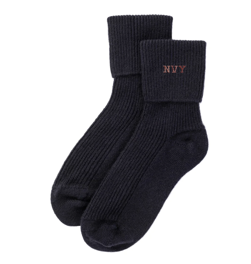 Ladies Dark Navy Cashmere Bed Socks