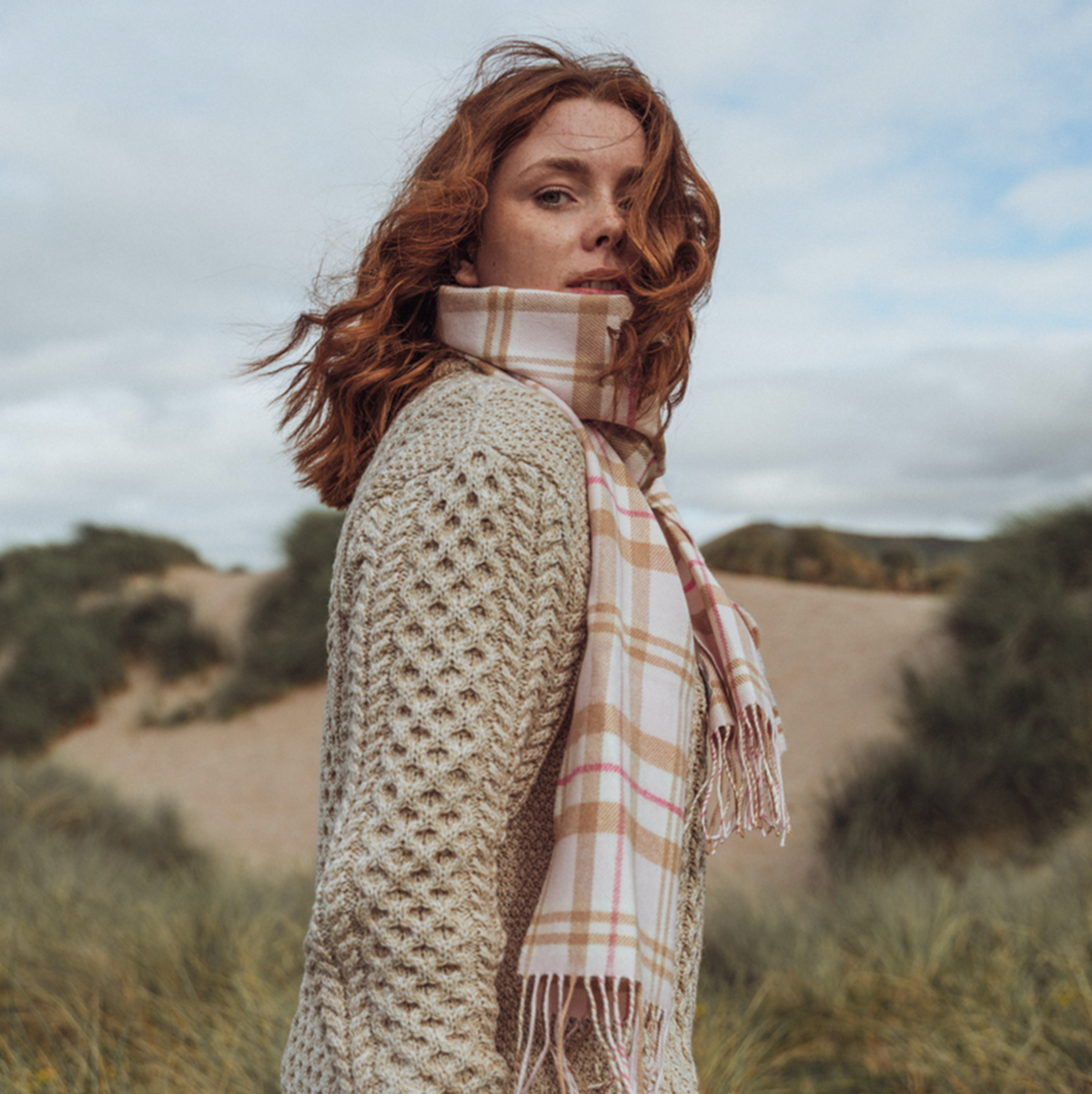 Baby Pink With White Check Merino Scarf