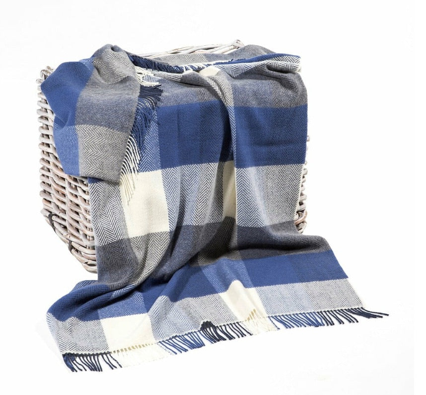 Merino & Cashmere Throw | White Denim Large Block Herringbone