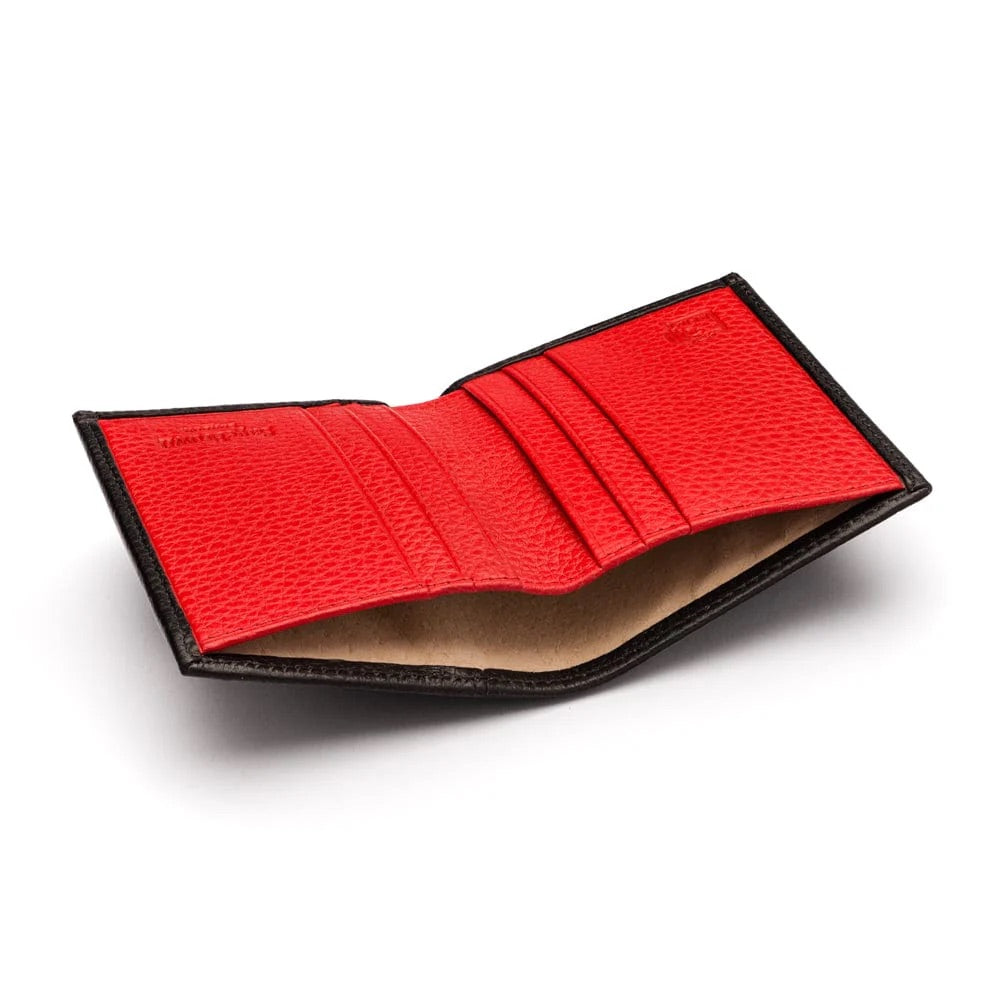 Compact Leather Wallet - Black With Red