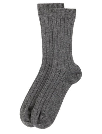 Mid Grey Cashmere Ribbed Socks