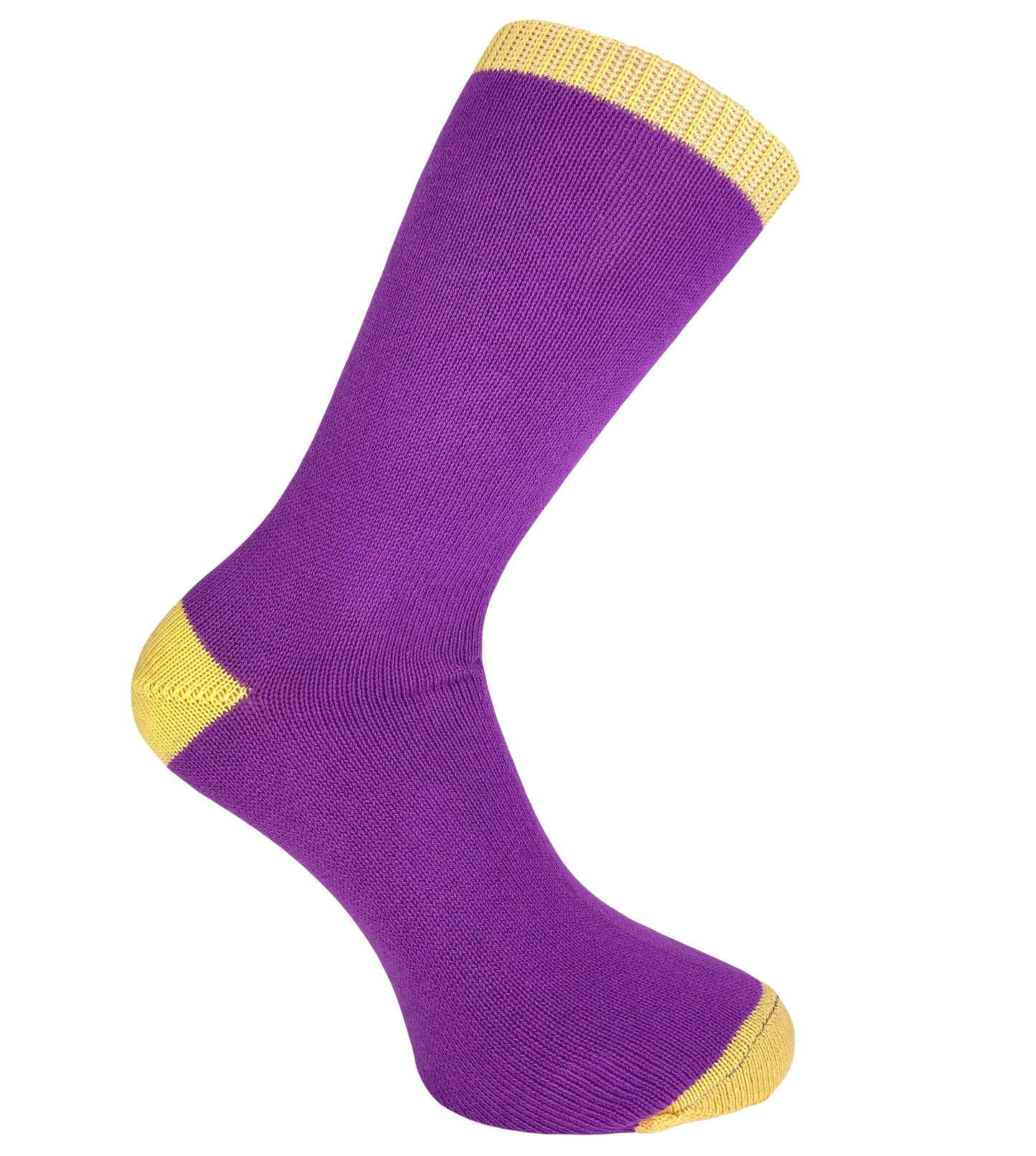 purple and yellow thin sock made in england