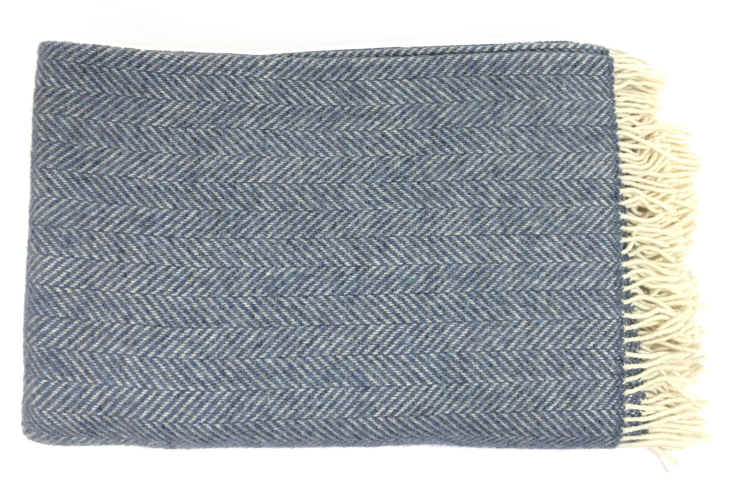 Merino & Cashmere Throw | Denim Cream Herringbone