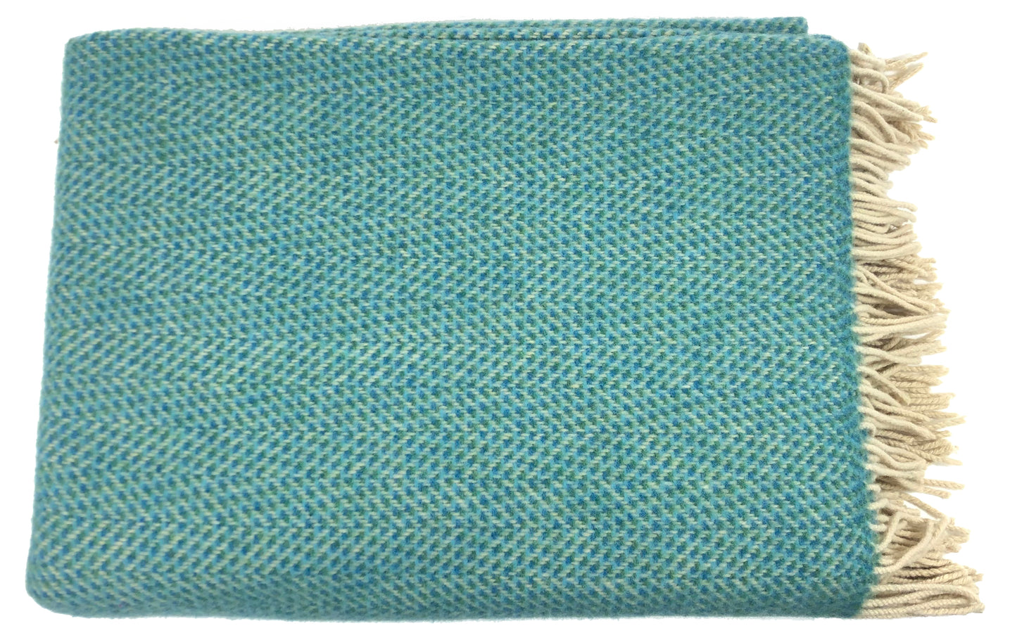 Merino & Cashmere Throw | Green Aqua Herringbone