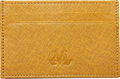 Front Mustard Yellow Handmade Leather Cardholder - Suede Lining