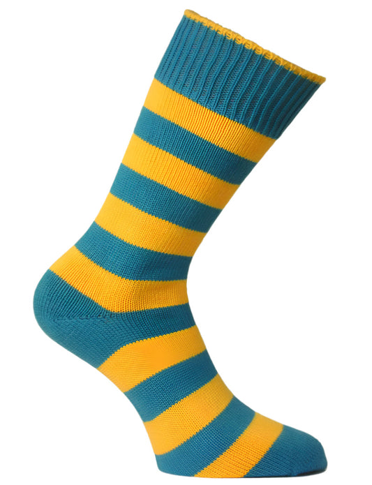 St. Exupery Chunky Teal and Yellow Striped Socks - Seamless Toe Design