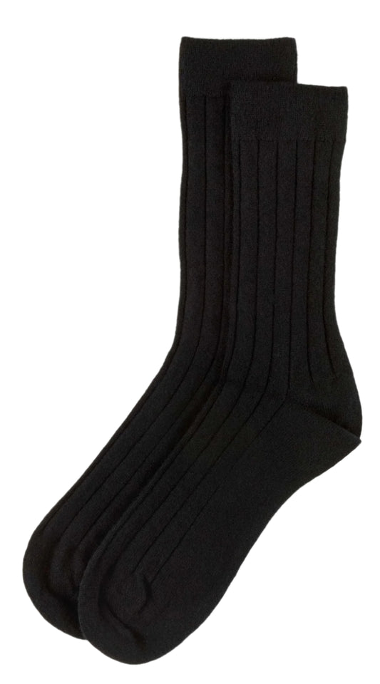 Black Cashmere Ribbed Socks