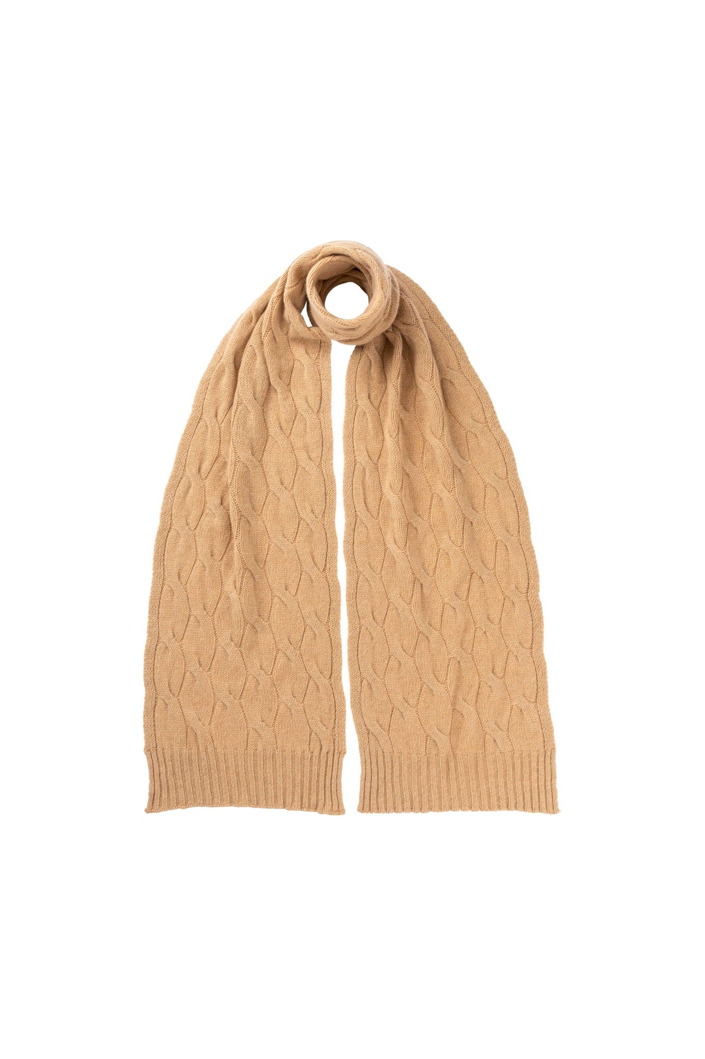 Cashmere Gauzy Cable Scarf | Camel