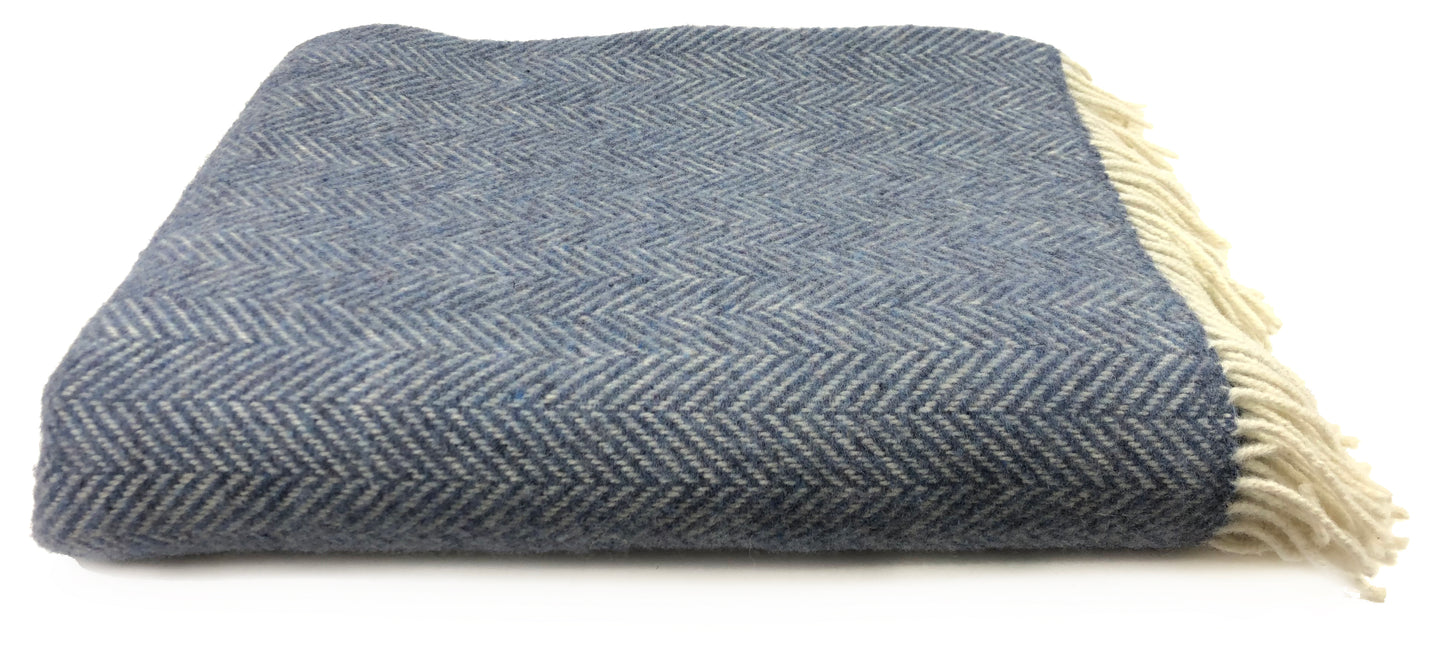 Merino & Cashmere Throw | Denim Cream Herringbone