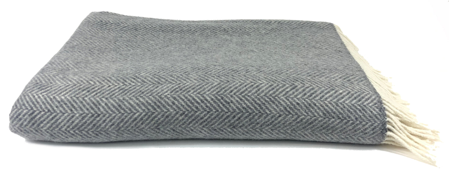 Merino & Cashmere Throw | Grey Herringbone