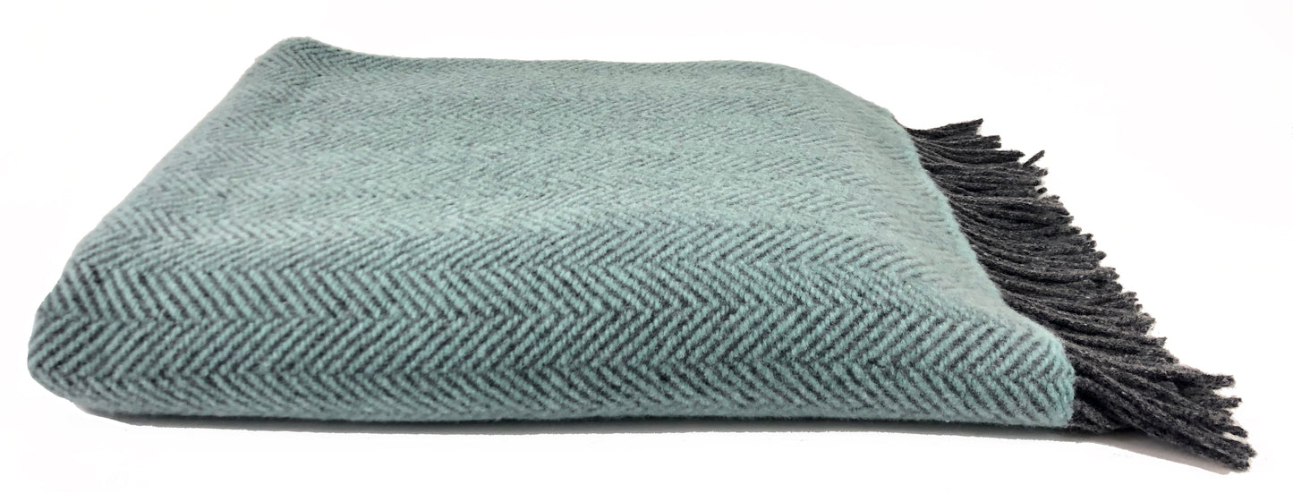 Merino & Cashmere Throw | Duck Egg Herringbone
