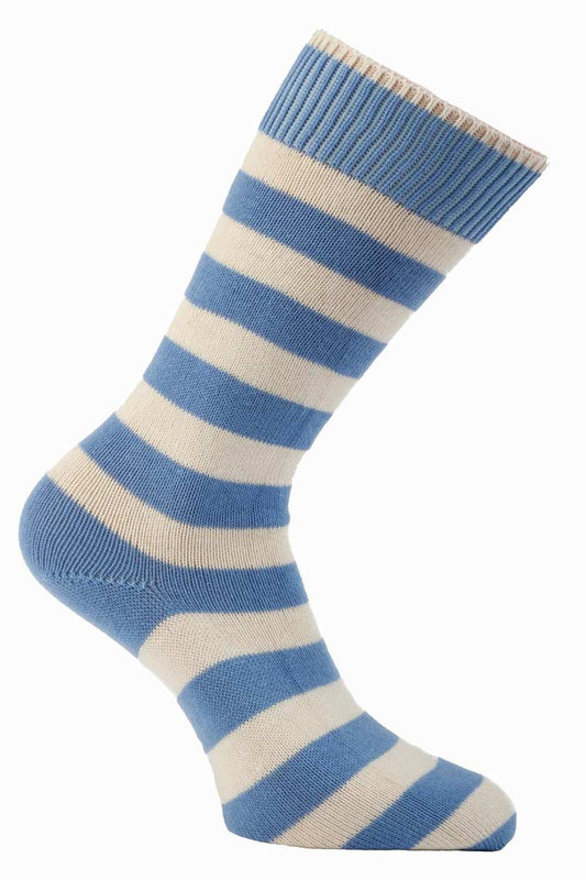 Wishon Thin White and Blue Striped Socks - Seamless Toe Design