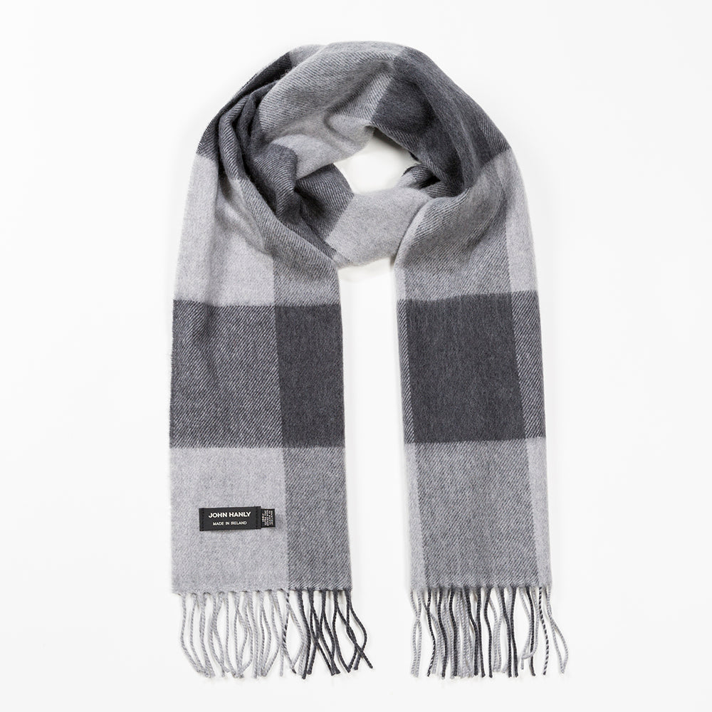 Grey Mix Block Check Merino Scarf