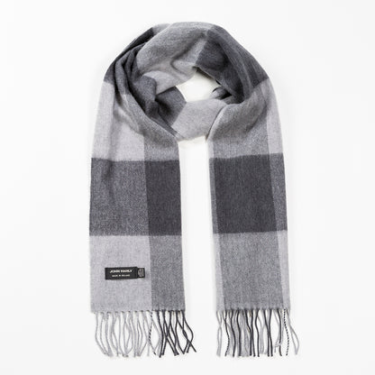 Grey Mix Block Check Merino Scarf