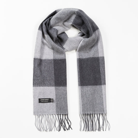 Grey Mix Block Check Merino Scarf