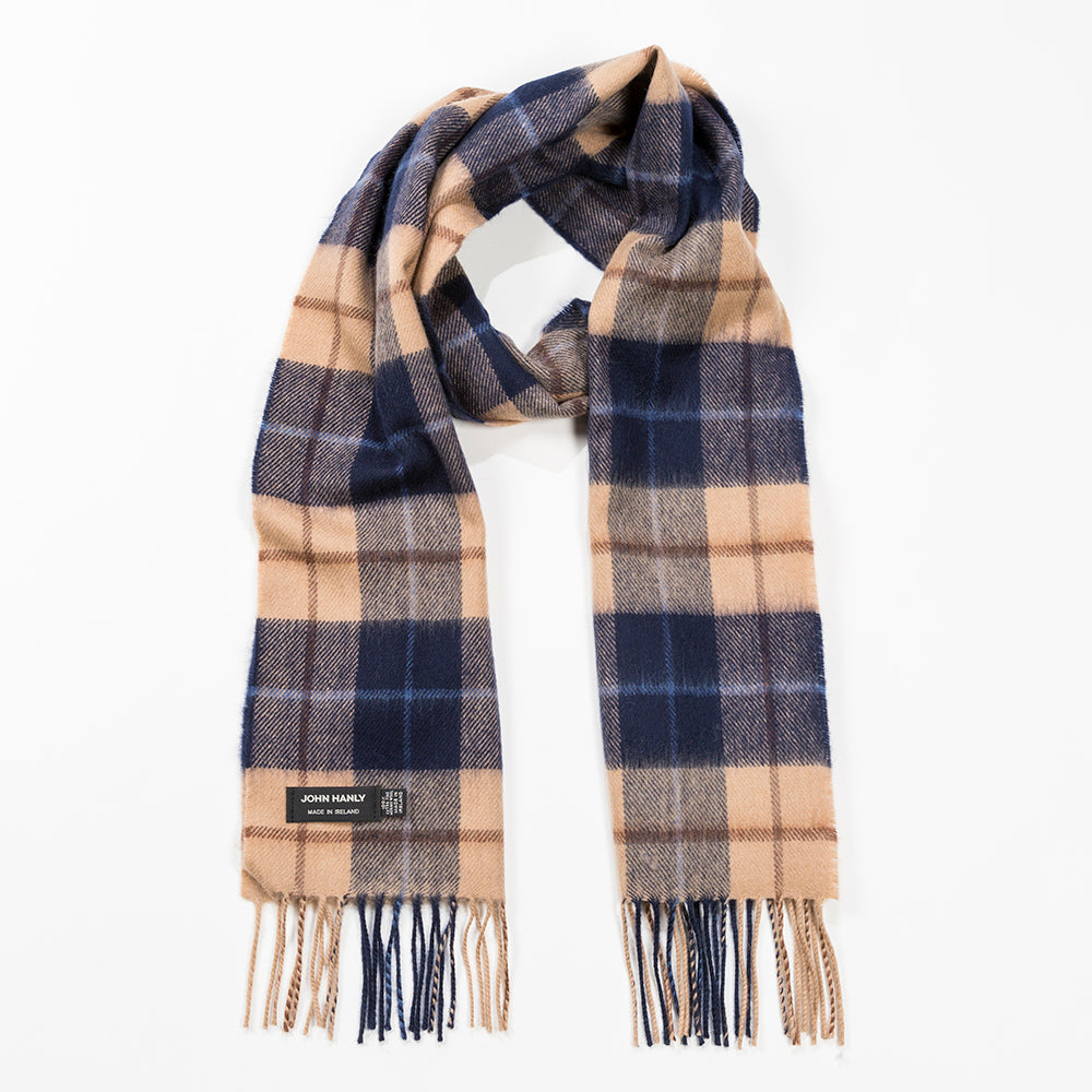 Navy & Beige Brown Check Merino Scarf