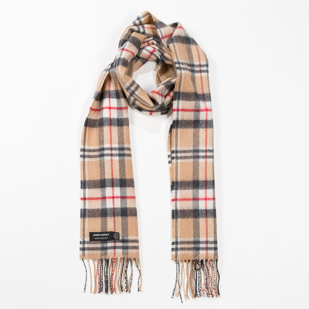 Camel Tartan Merino Scarf