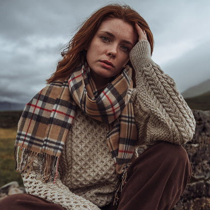 Camel Tartan Merino Scarf