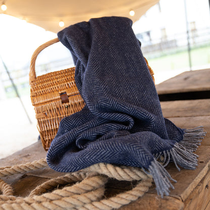 Merino & Cashmere Throw | Dark Navy Herringbone