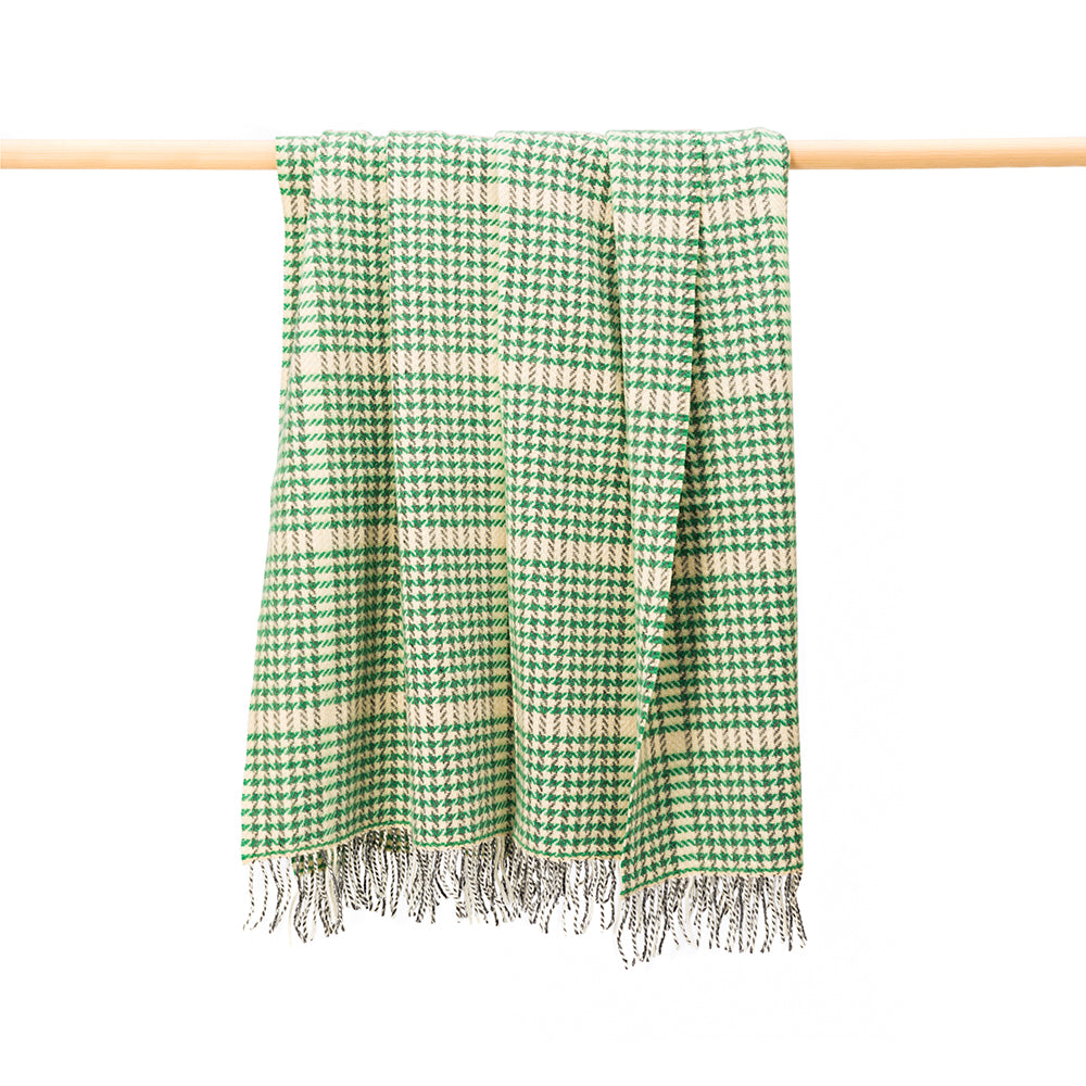 Merino & Cashmere Throw | Green Cream Herringbone Check