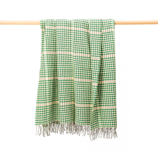 Merino & Cashmere Throw | Green Cream Herringbone Check