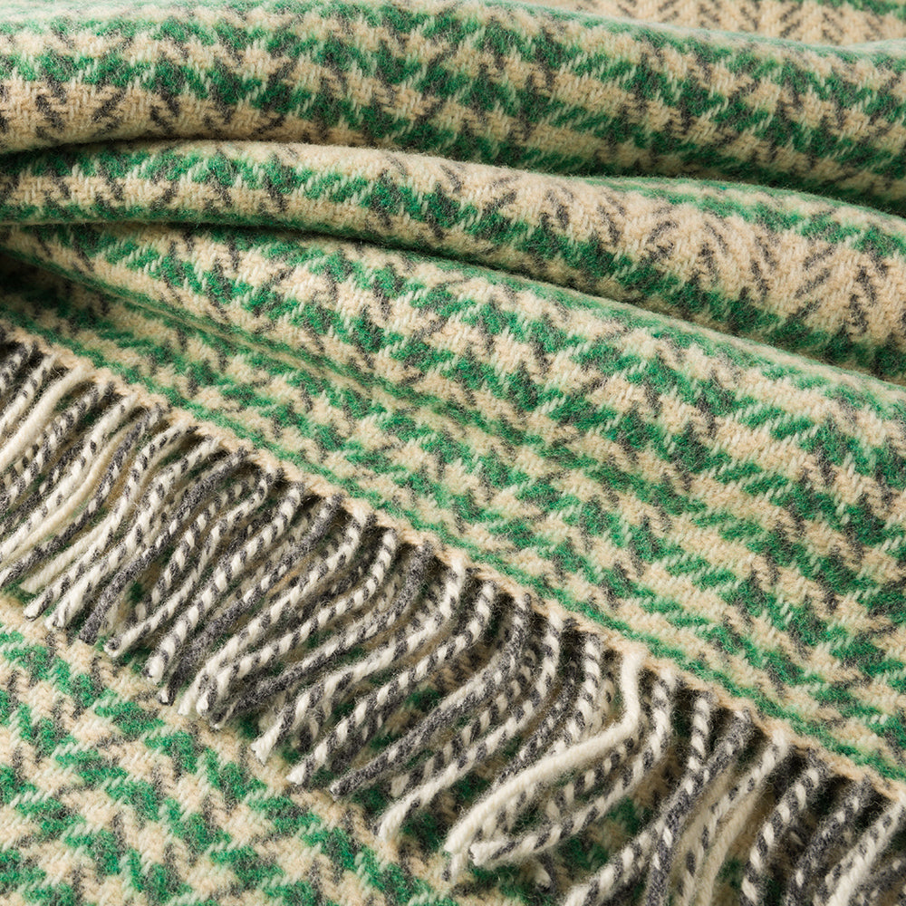 Merino & Cashmere Throw | Green Cream Herringbone Check