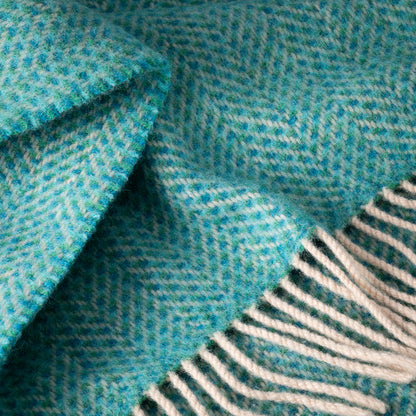Merino & Cashmere Throw | Green Aqua Herringbone