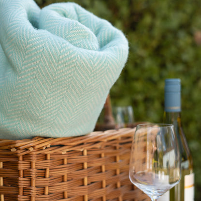 Merino & Cashmere Throw | White & Mint Herringbone