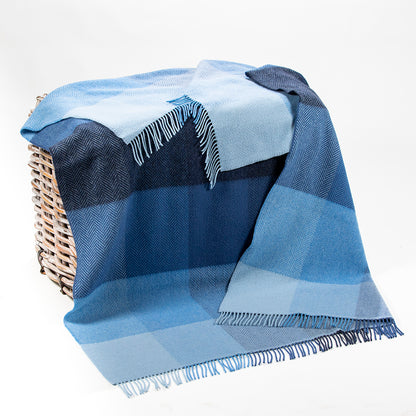 Merino & Cashmere Throw | Blue Mix Herringbone