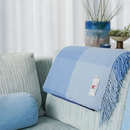 Merino & Cashmere Throw | Blue Mix Herringbone
