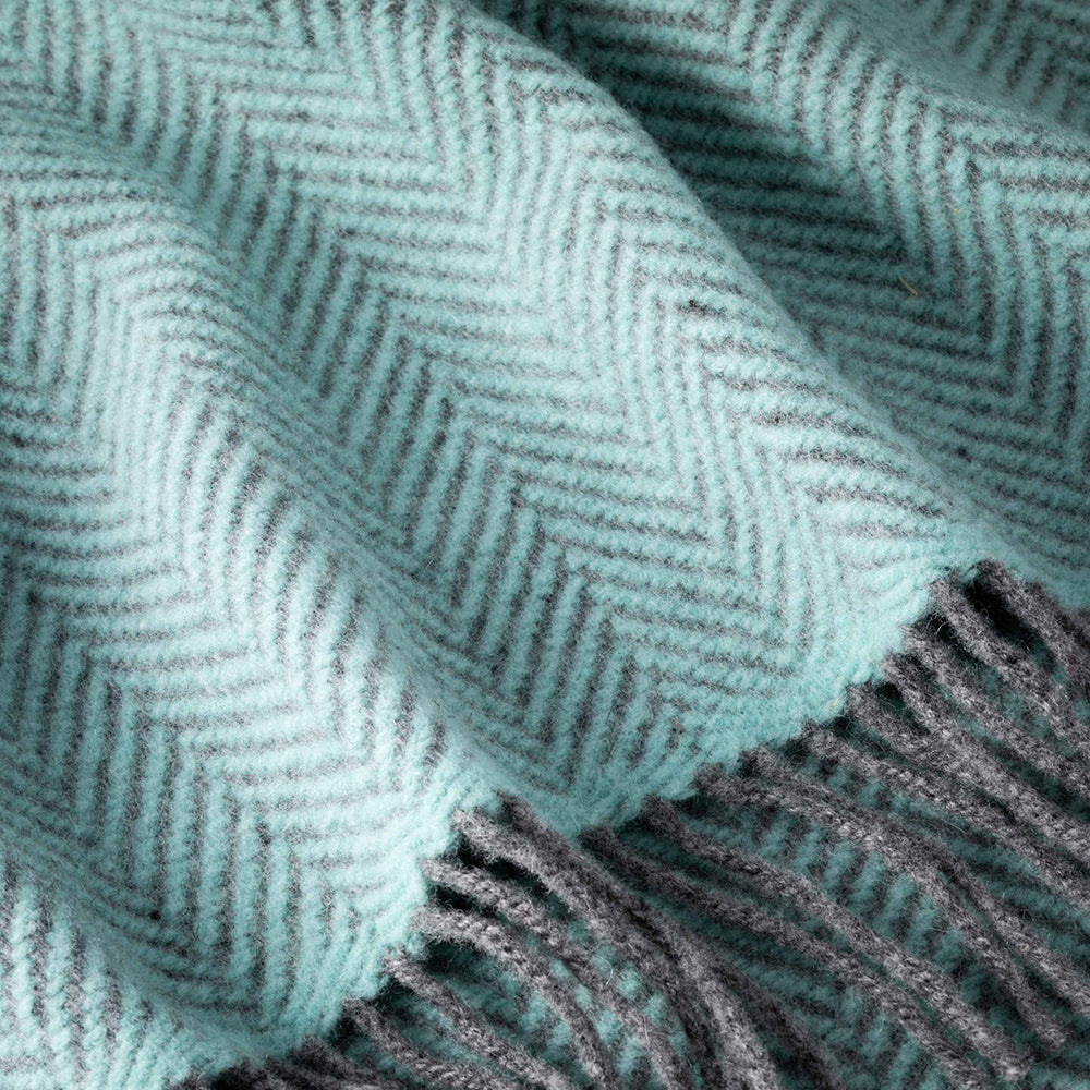 Merino & Cashmere Throw | Duck Egg Herringbone