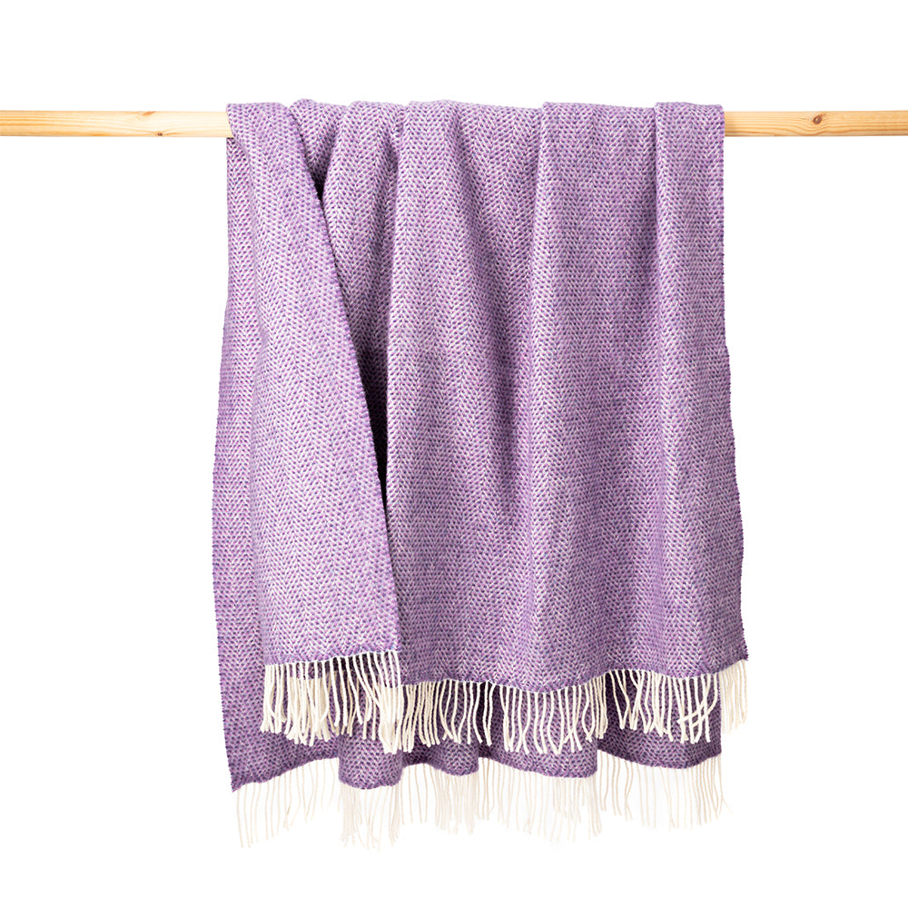 Merino & Cashmere Throw | Lavender Purple Herringbone