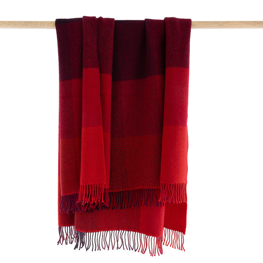Merino & Cashmere Throw | Red Wine Burgundy Block