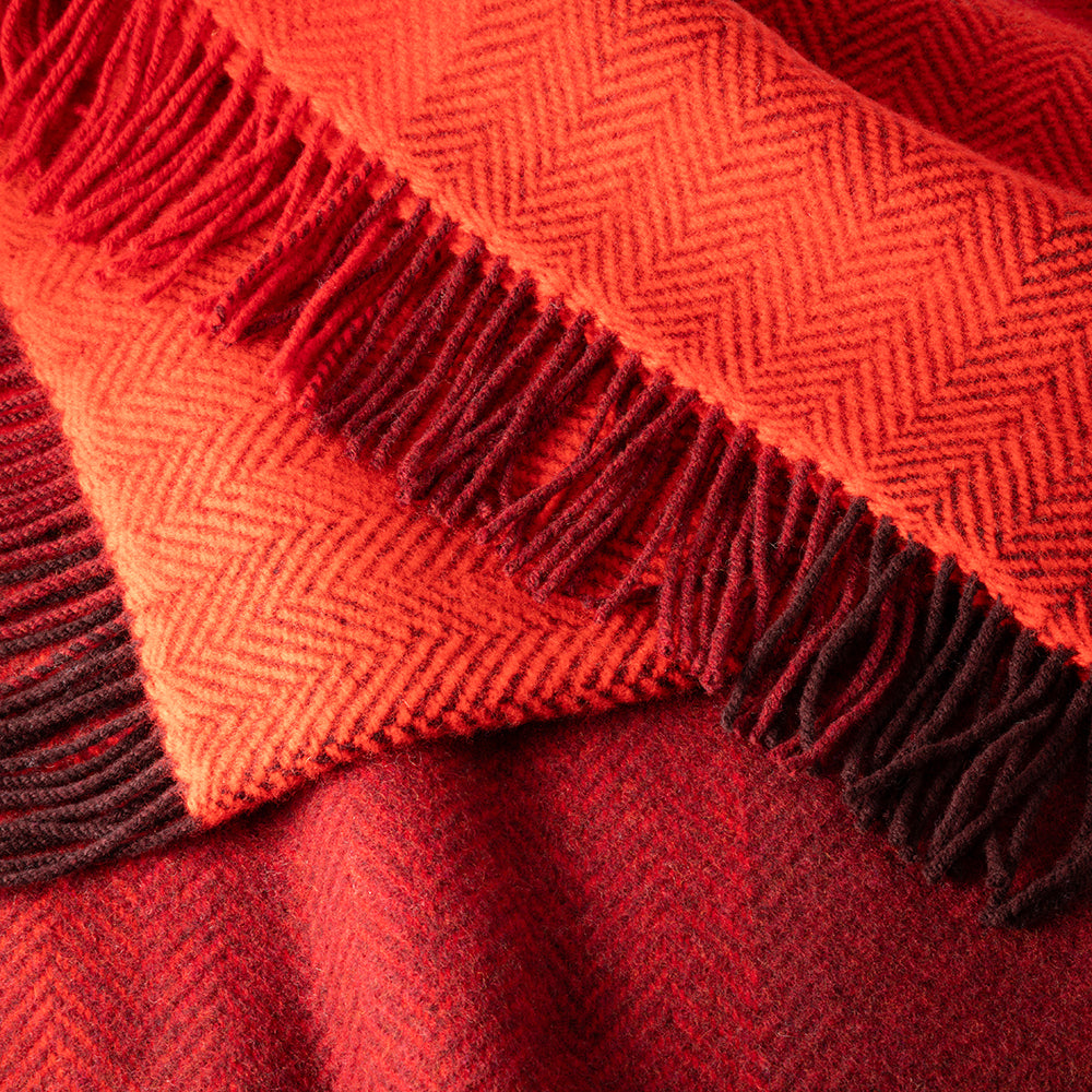 Merino & Cashmere Throw | Red Wine Burgundy Block