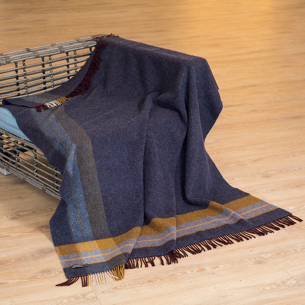 Merino & Cashmere Throw | Navy & Mustard Asymetrical