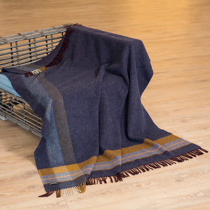 Merino & Cashmere Throw | Navy & Mustard Asymetrical