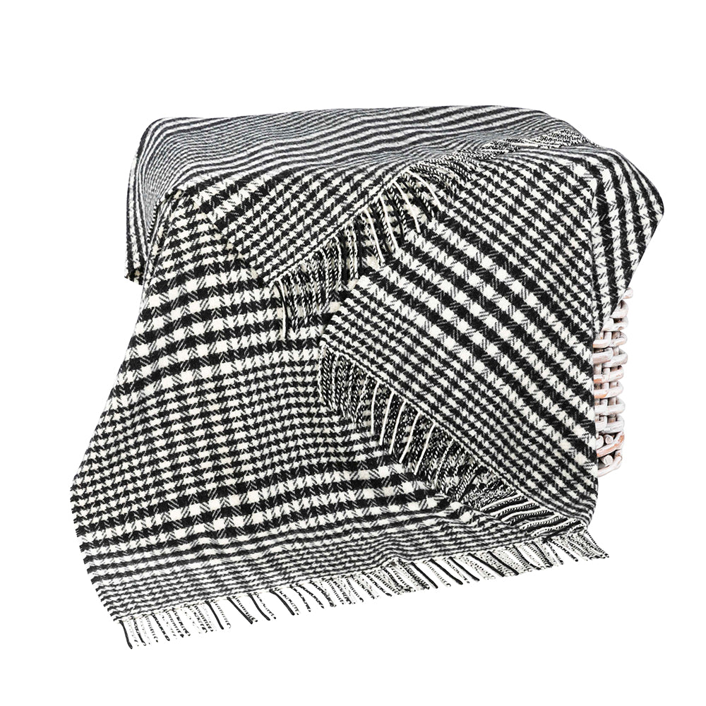 Merino & Cashmere Throw | Black & White Glen Check