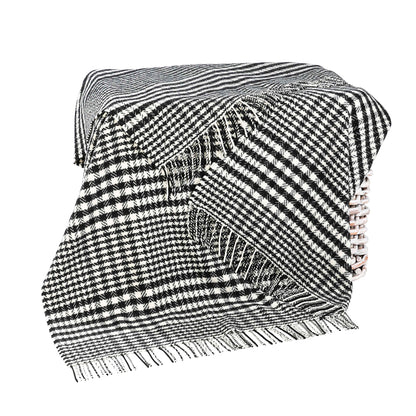 Merino & Cashmere Throw | Black & White Glen Check