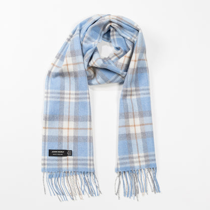 Baby Blue, Cream & Taupe Check Merino Scarf