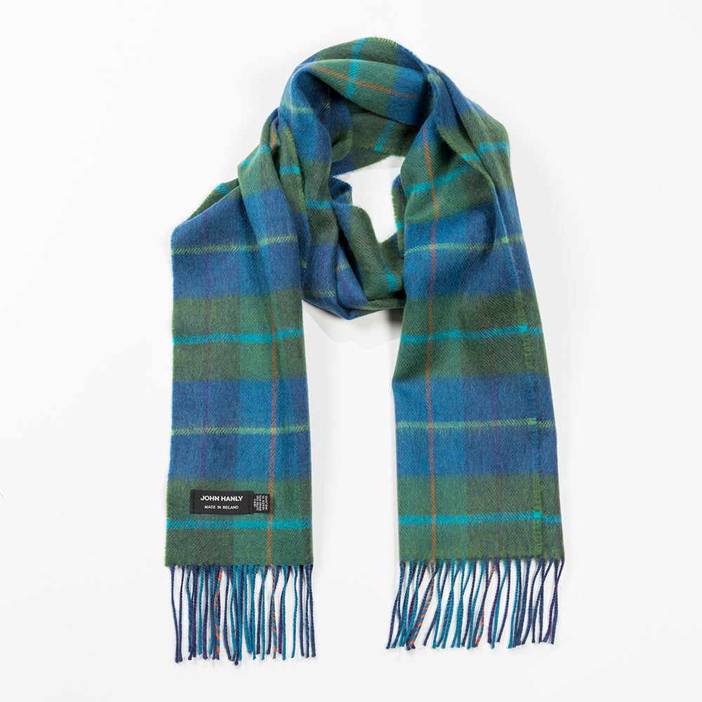 Denim & Green Check Merino Scarf