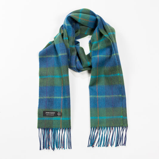 Denim & Green Check Merino Scarf