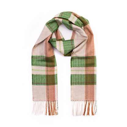 Green Rust Check Merino Scarf