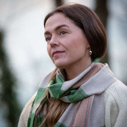 Green Rust Check Merino Scarf