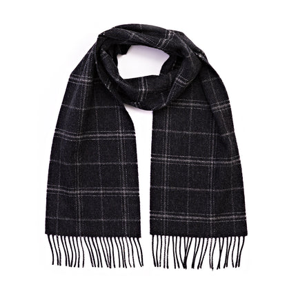 Charcoal Grey Check Long Lambswool Scarf